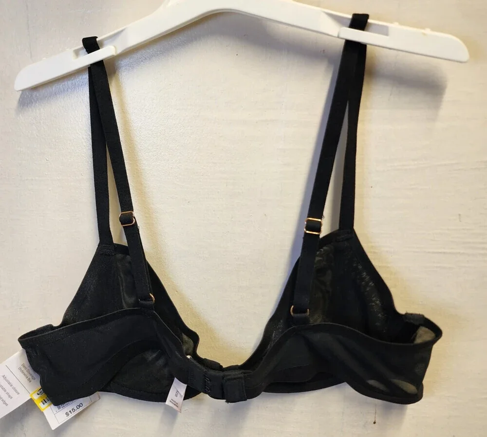 New Auden Women's Black Underwire Sheer Bra Adjustable Straps Size 32B